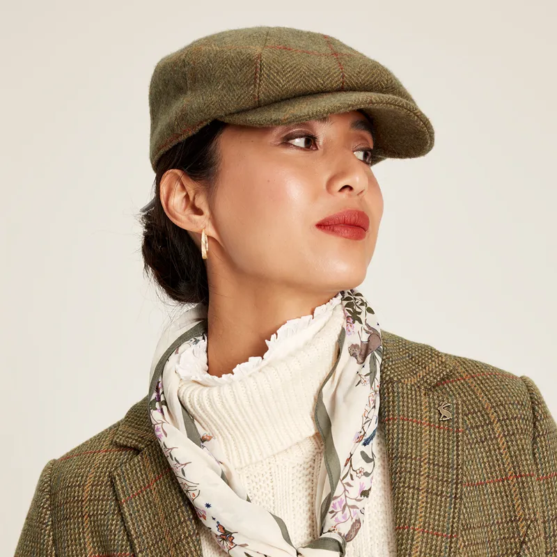 Joules Harrogate Tweed Baker Boy Hat - Green Tweed-3